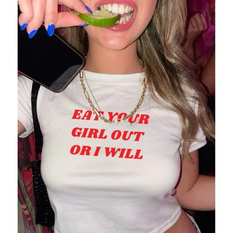 BABY TEE Eat Your Girl OutY2K graphic tee Pride shirt Lesbian pride shirt LGBTQ Gay pride tshirt funny gay shirt pride...