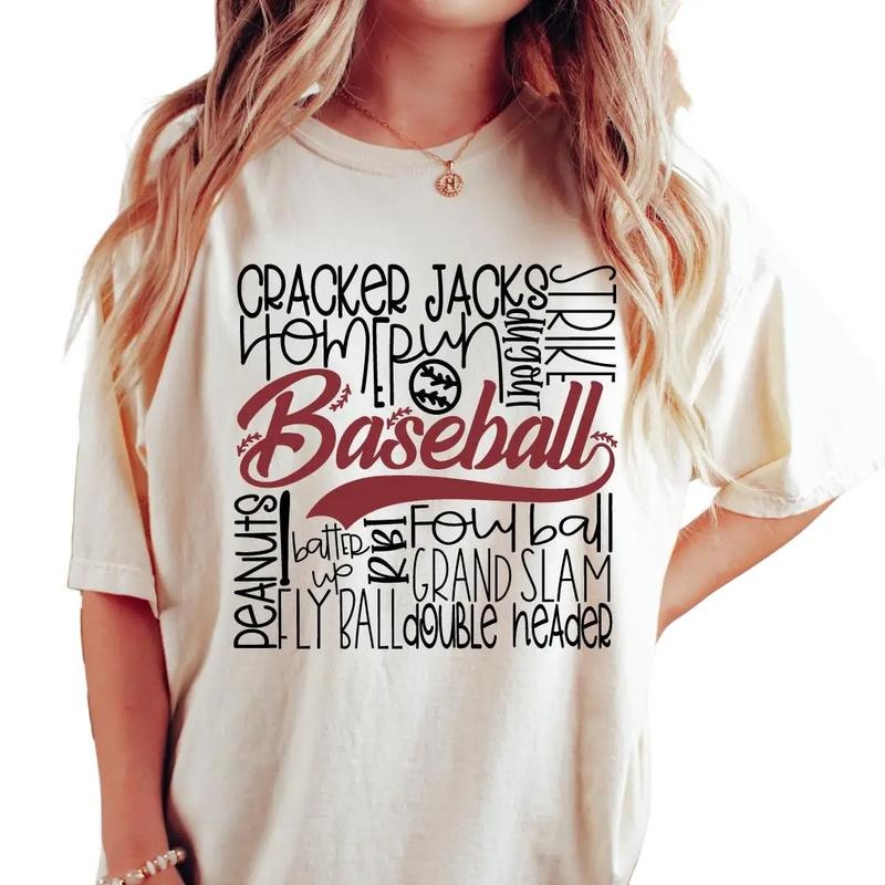 BASEBALL ESSENTIALS T-SHIRT, BASEBALL SHIRT, COMFORT COLORS CASUAL COTTON T-SHIRT FOR MOMS Fabric Top Womenswear Garment...