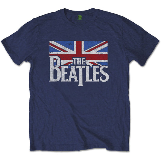 THE BEATLES Attractive T-Shirt, Drop T Logo & Vintage Flag Style001