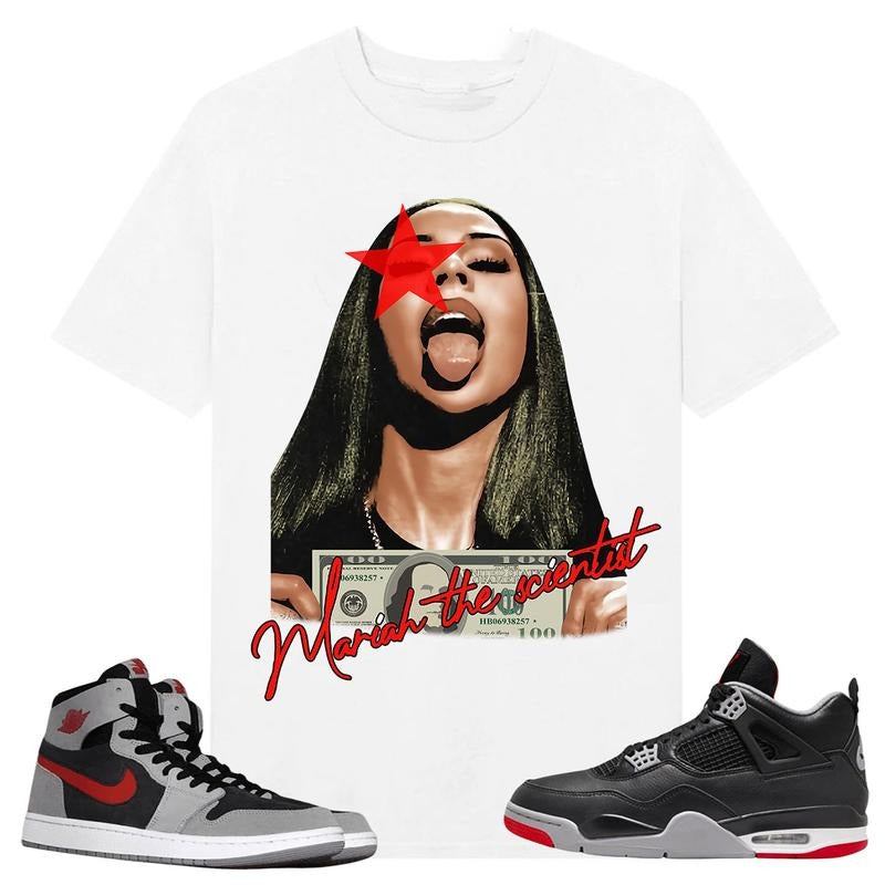 BIG FACE Mariahh The Scientist Red Star,, Shirt to match A J 1 High Zoom CMFT 2 Fire Red Cement Grey, A J 4 Bred, Shirt...