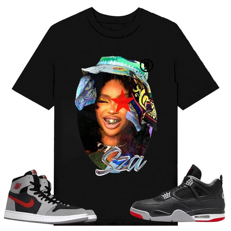 BIG FACE SZA Graphic, Shirt to match A J 1 High Zoom CMFT 2 Fire Red Cement Grey, A J 4 Bred, Shirt to matching Sneaker...