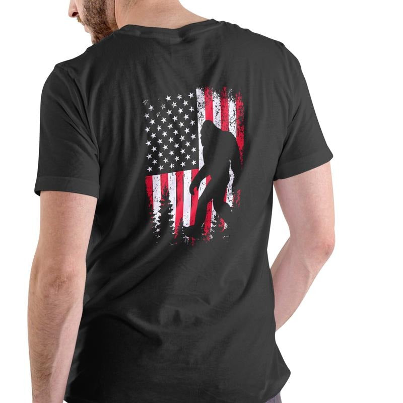 BIGFOOT AMERICAN FLAG DISSTRESSED, T Shirt, Unisex Cotton Hoodie, Sweatshirt | UrbanDripWear.com