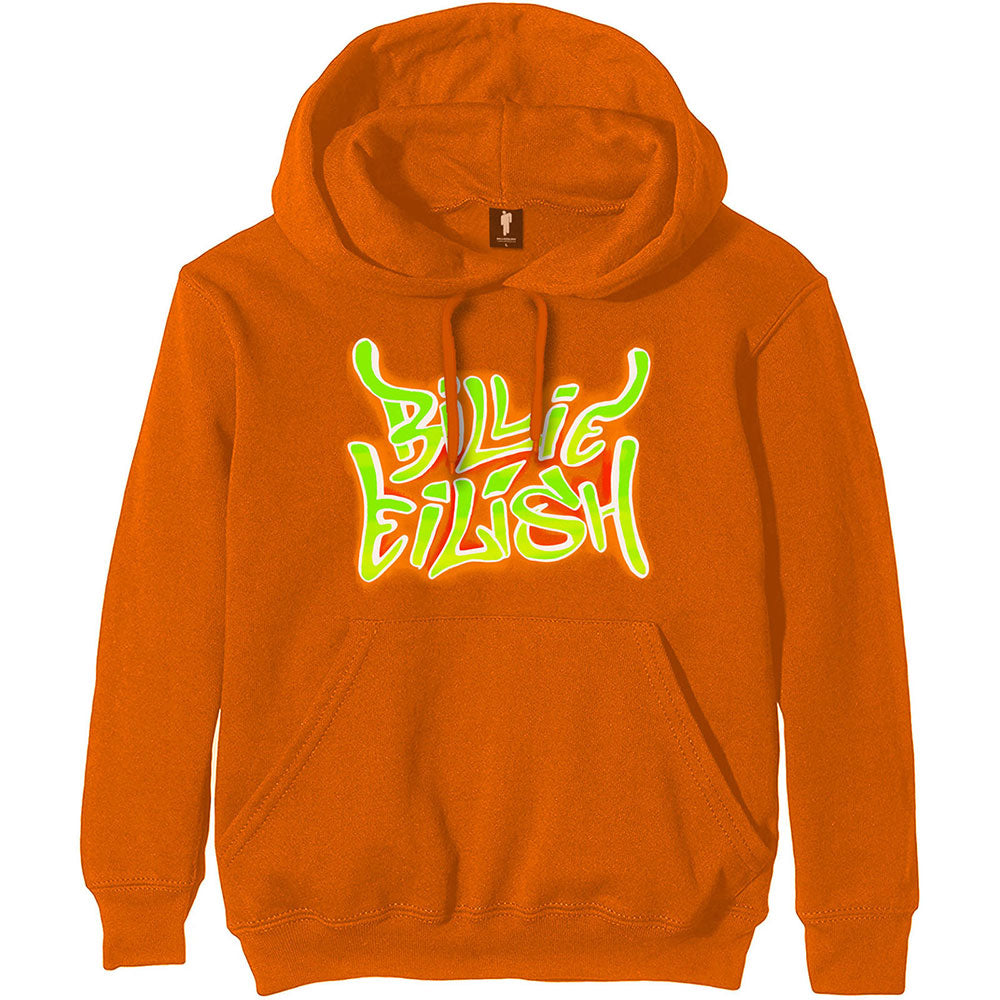 Billie Eilish Unisex Pullover Hoodie: Airbrush Flames Blohsh (Back Print)