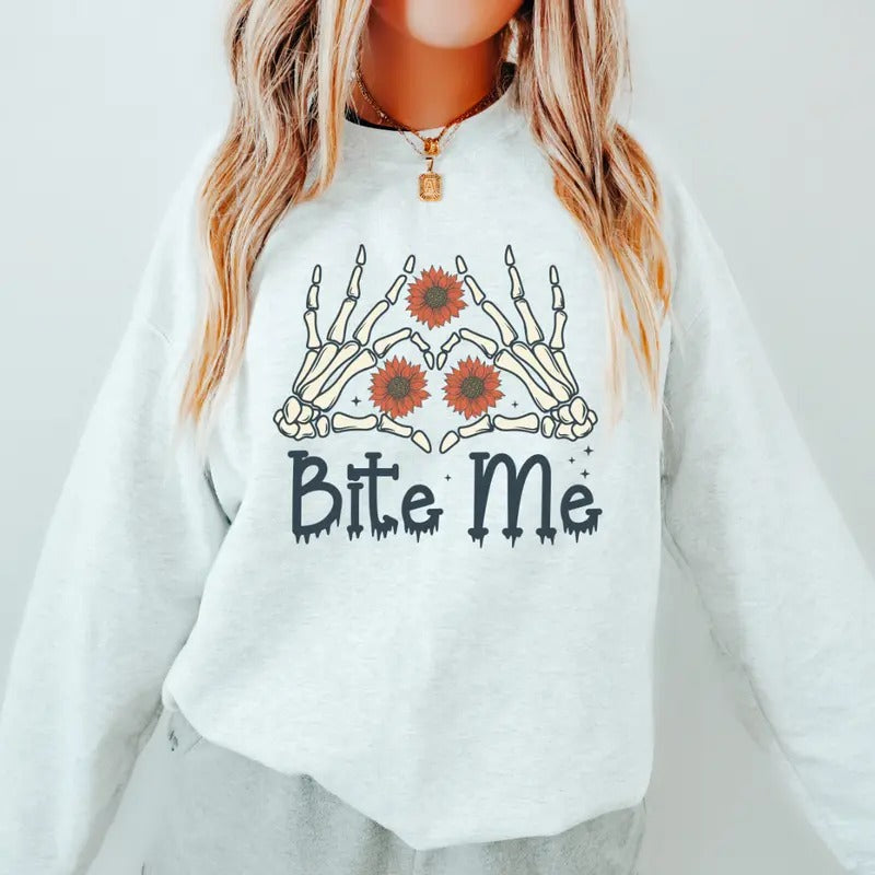 BITE ME Crewneck Sweatshirt Crewneck Sweatshirt Unisex Fit Causal Sweatshirt for Halloween Womenswear Hoodie T-Shirts
