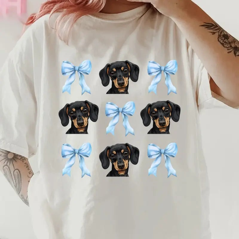 BLACK DACHSHUND with bows Shirt~ Unisex Apparel Relaxed Fit Printed In The USA Clothing Womenswear Casual Comfort Cotton...