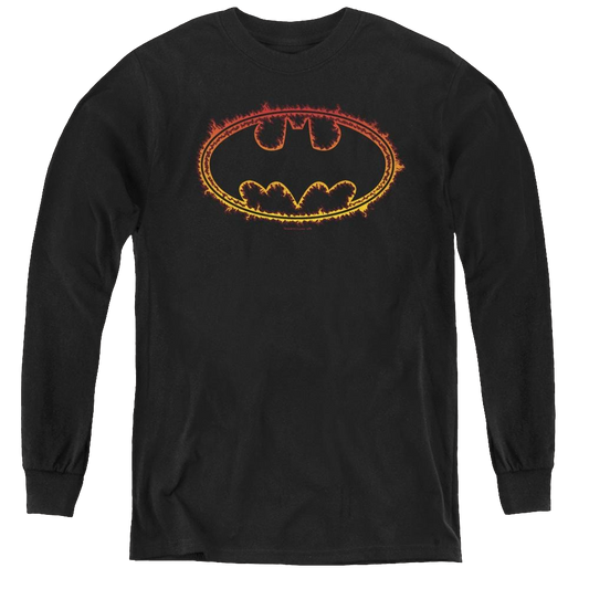 Dc Batman Flame Outlined Logo - Youth Long Sleeve T-Shirt