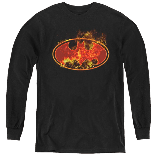 Dc Batman Flames Logo - Youth Long Sleeve T-Shirt
