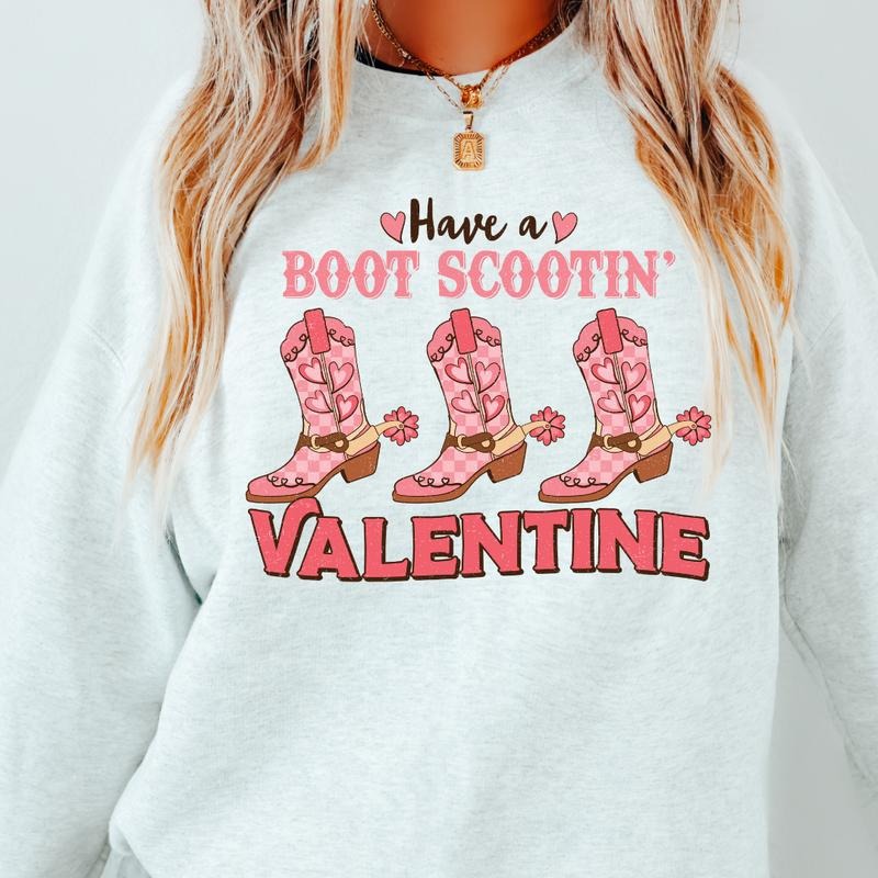 BOOT SCOOTIN VALENTINE CREWNECK (Crewneck Sweatshirt, Unisex Fit, Casual Sweatshirt for Valentines, Holiday Sweatshirt)...