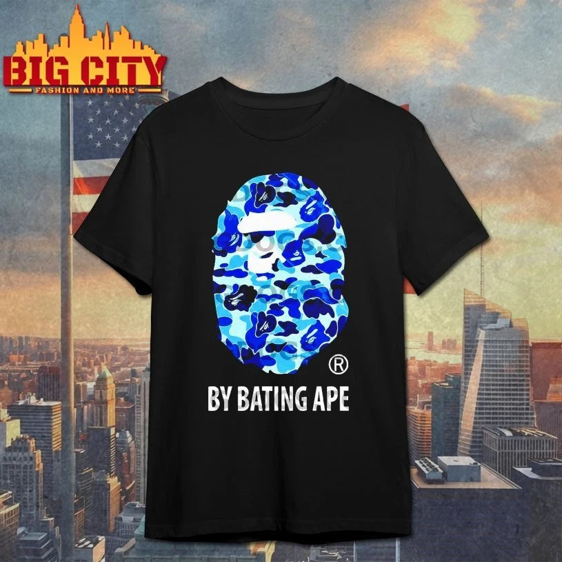 BY Bathing Ape Bape Blue Camo Big Head T-shirt