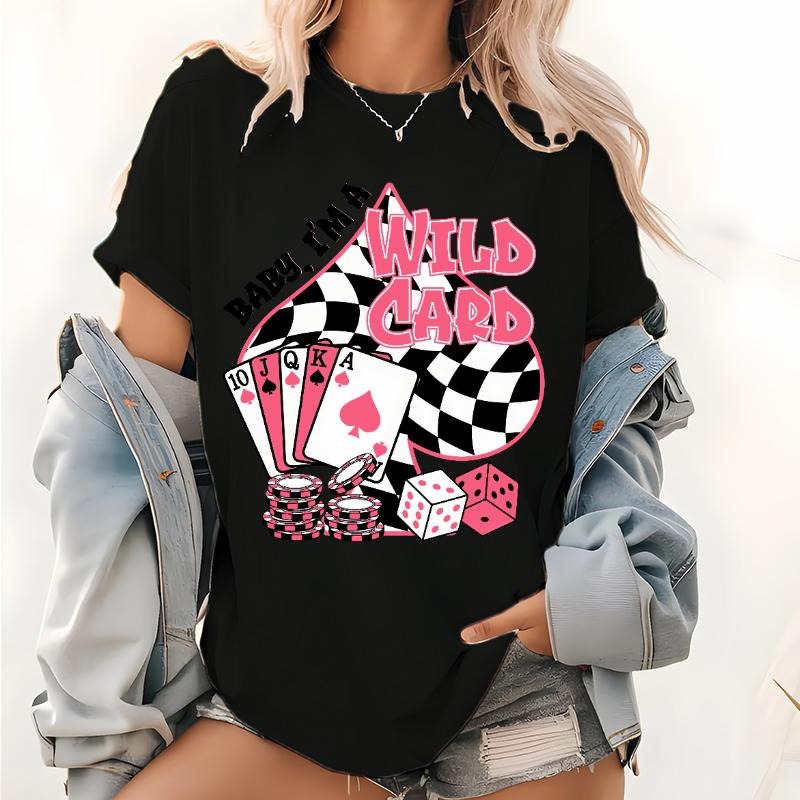 Baby I'm a Wild Card Western Cowgirl Pattern T Shirt, Western Graphic Tops, Vintage Country Western Print Tee Hoodie,...