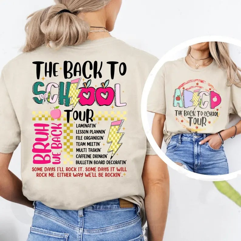 Back To School Tee Retro The Back To School Tour T-Shirt, Teacher Gift, ABCD Teacher T-shirt, Kindergarten Teacher...