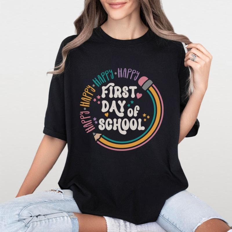 Back to School Shirt for Teachers, Groovy Pencil Teacher Shirt, Happy First Day of School, Comfort Shirt for Teacher,...