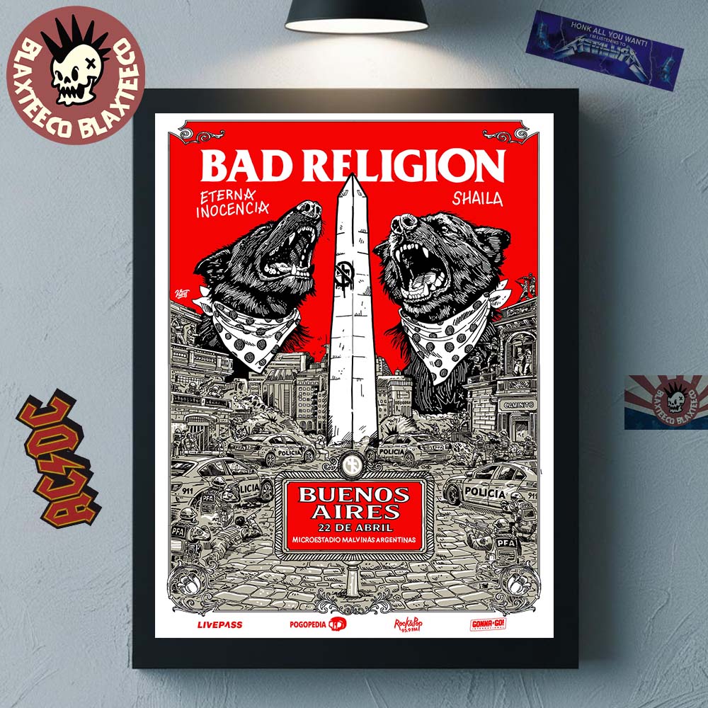 Bad Religion Buenos Aires Argentina 2026 Event Poster On April 22 2026 Home Decor Poster Canvas