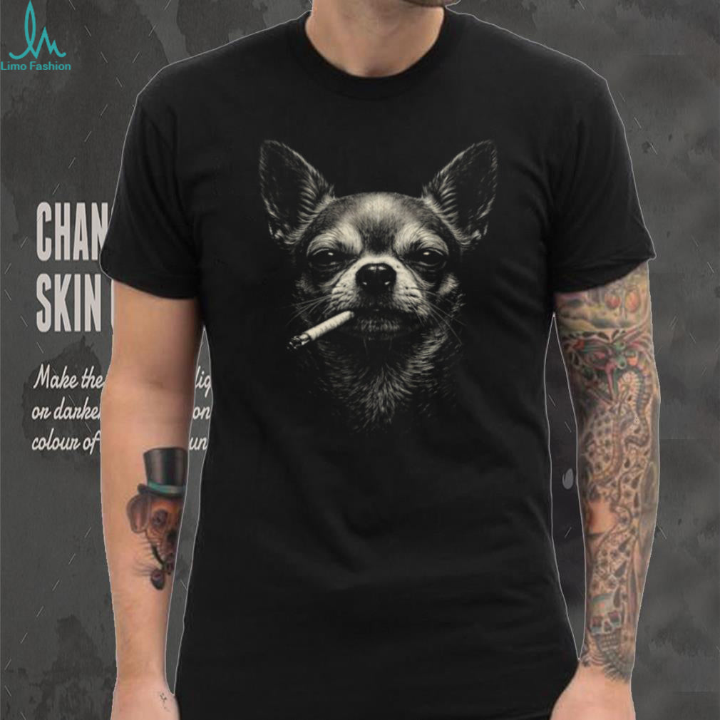 Badass Chihuahua Smoking Cigarette Vintage Style Black T Shirt