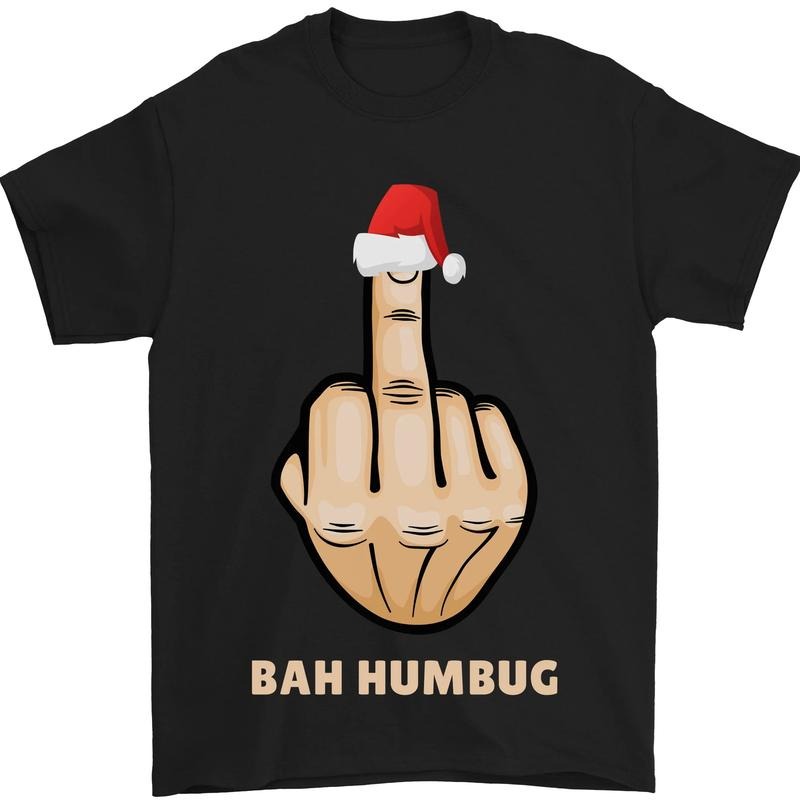Bah Humbug Finger Flip Funny Christmas Rude Mens T-Shirt  Cotton Made in USA Hoodie, Sweatshirt | UrbanDripWear.com