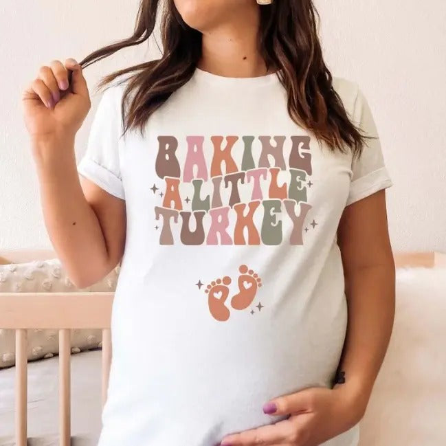 Baking a little Turkey Pregnancy Announcement Sweatshirt, Fall Maternity Sweater, Autumn Baby Reveal Outfit ,Thanksgiving...