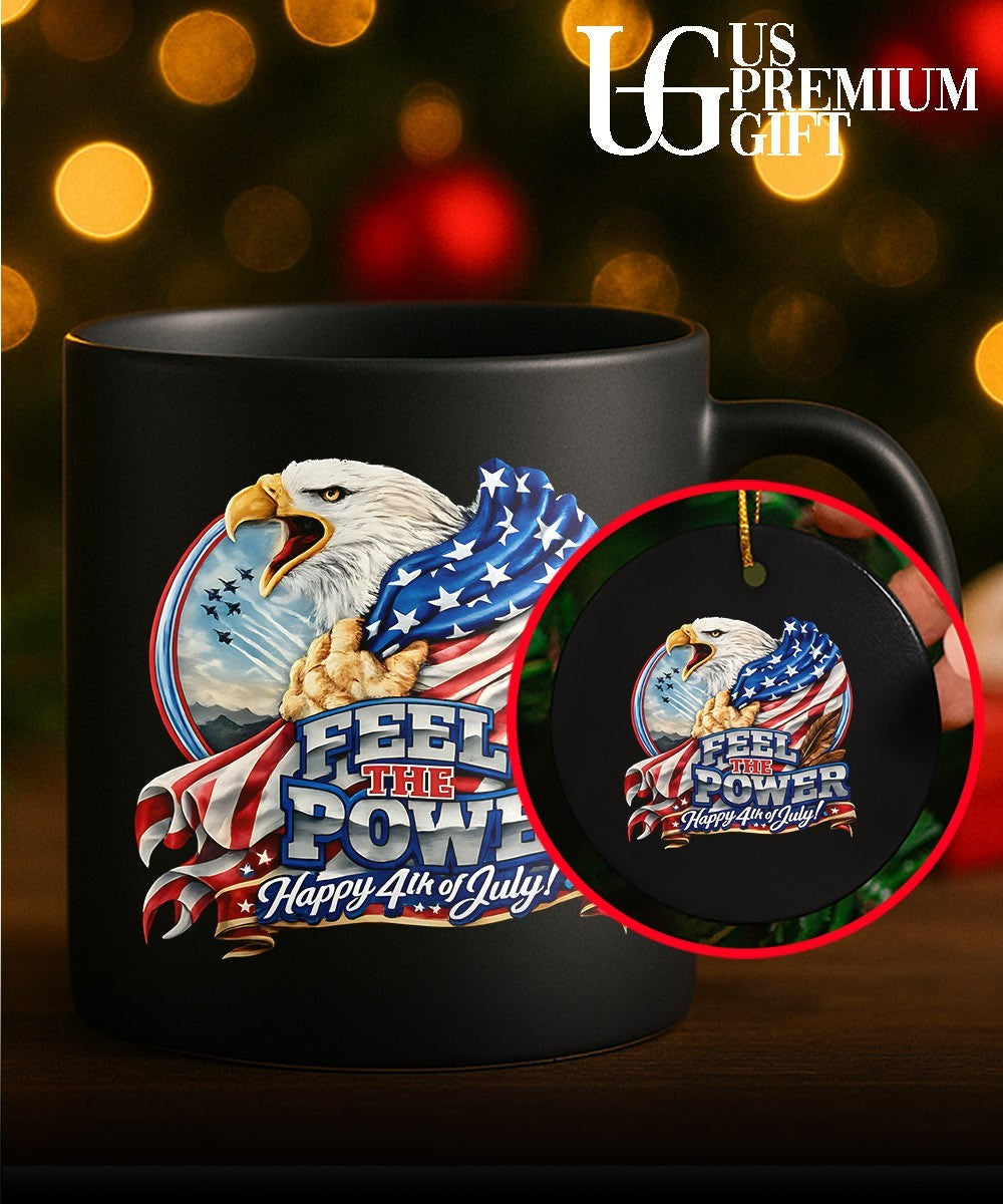 Bald Eagle American Flag Fighter Jet Feel The Power Happy 4th of July shirt