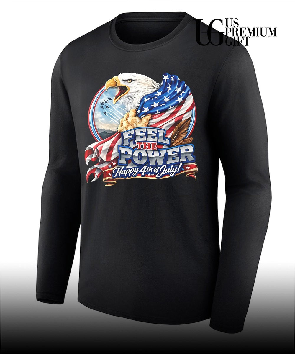 Bald Eagle American Flag Fighter Jet Feel The Power Happy 4th of July shirt