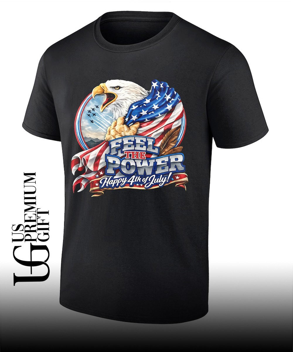 Bald Eagle American Flag Fighter Jet Feel The Power Happy 4th of July shirt