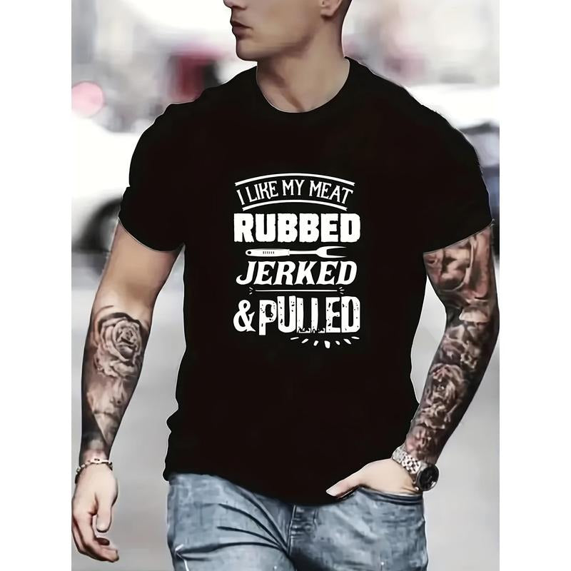 Barbecue 'I Like The Meat' Print T Shirt, Tees For Men, Casual Short Sleeve Tshirt For Summer Spring Fall, Tops As Gifts...