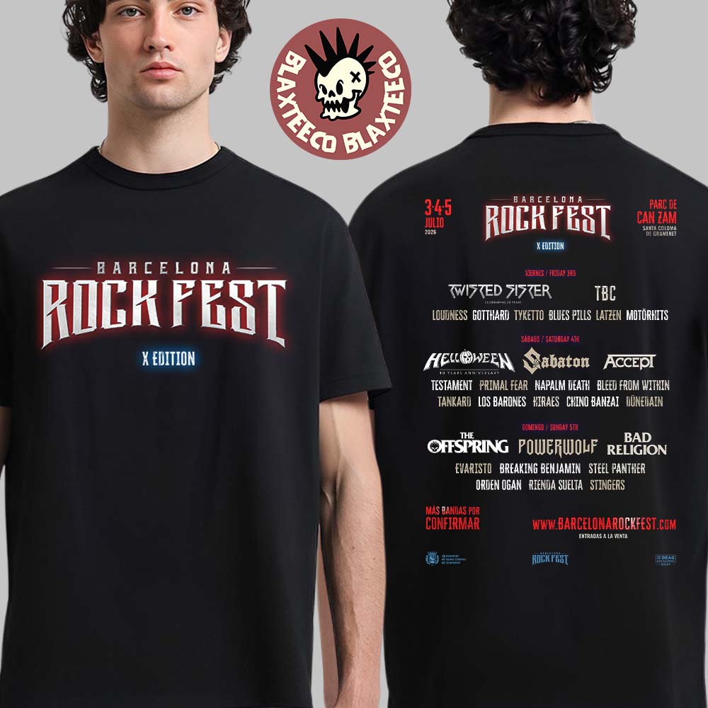 Barcelona Rock Fest 2026 Full Lineup At Parc de Can Zam In Santa Coloma de Gramenet On July 3 4 5 2026 Two Sided T-Shirt