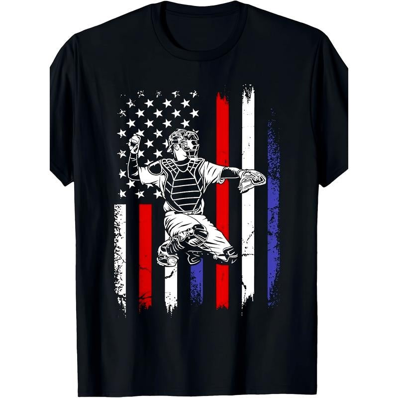 Baseball American Flag Patriotic Catcher 4th Of July T-Shirt - 220g made in usa Hoodie, Sweatshirt | UrbanDripWear.com