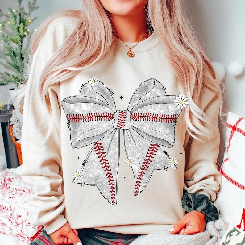 Baseball Bow  Coquette , Game Day Baseball Mama , Baseball Mom Sweatshirt Cotton T-Shirts, Hoodie | UrbanDripWear.com