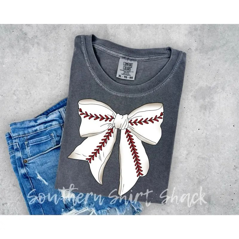 Baseball Bow t shirt |  comfort colors shirt | baseball season t shirt Hoodie, Sweatshirt | UrbanDripWear.com