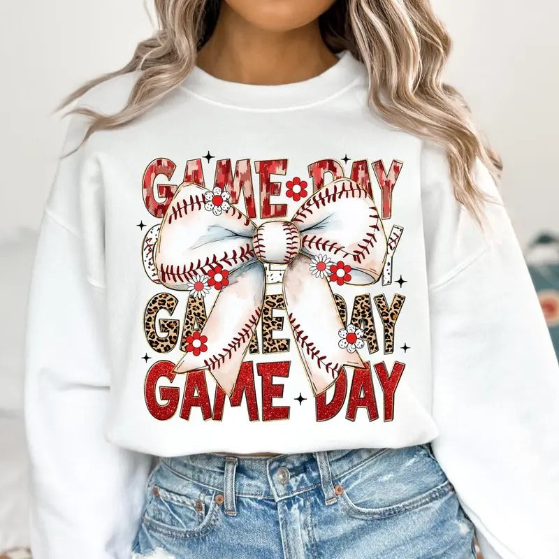 Baseball Coquette Game Day Baseball Retro Baseball Bow Tis the Season Sweatshirt T-Shirts, Hoodie | UrbanDripWear.com