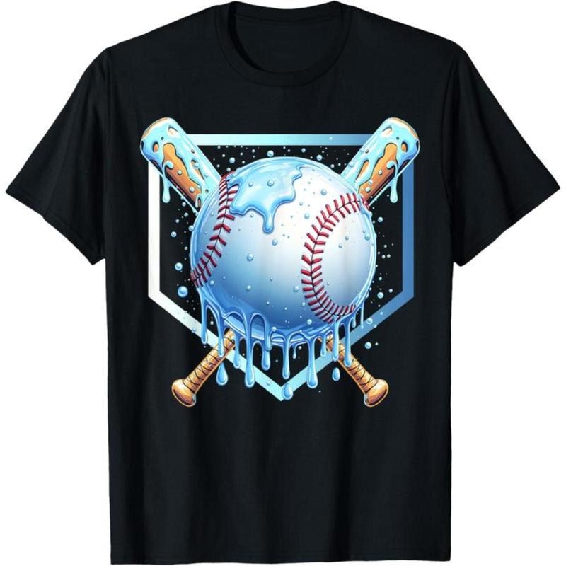 Baseball Drip For Boys Home Plate Ice Cream Drip Youth Sport Graphic Print Shortsleeve Cotton T-Shirt Hoodie, Sweatshirt