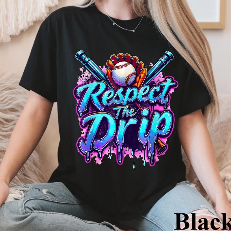 Baseball Drip Ice Cream Dripping Respect The Drip T-Shirt, Mother's Day Gift, Game Day Baseball Tee, Baseball Drip-...