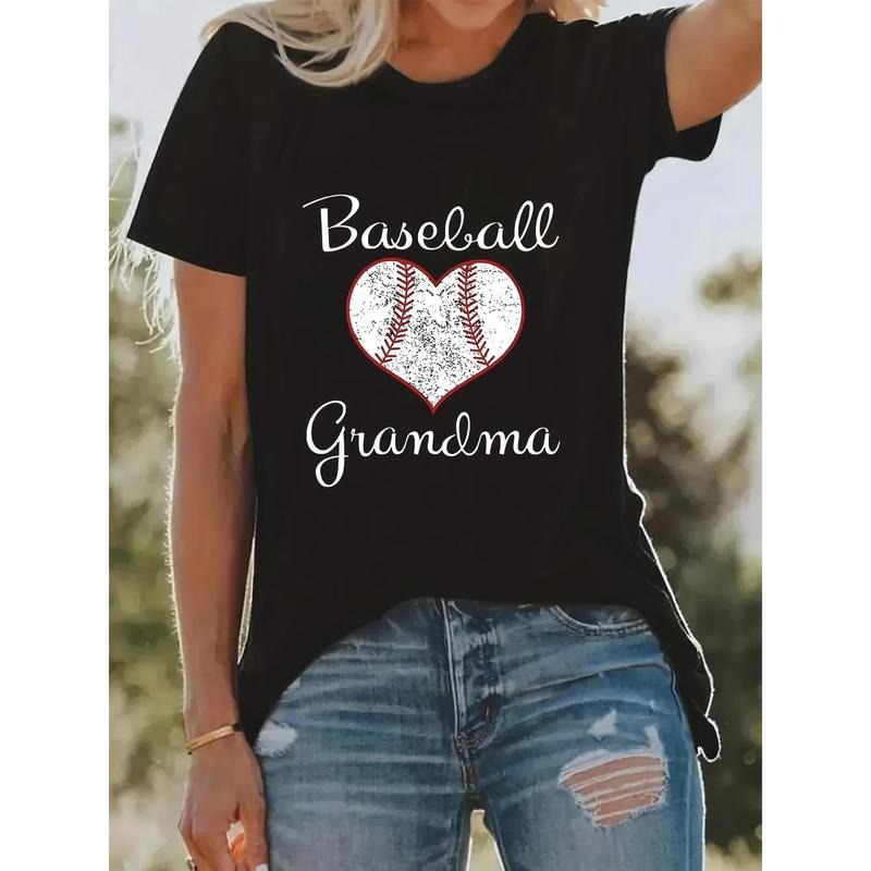 Baseball Grandma Heart Print T-Shirt
