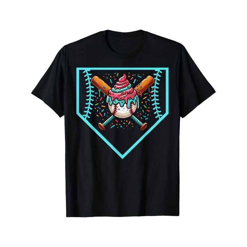 Baseball Home Plate Drip Ice Cream Softball & Baseball Print T-Shirt for Men And -Premium Quality, Casual, Short Sleeve,...