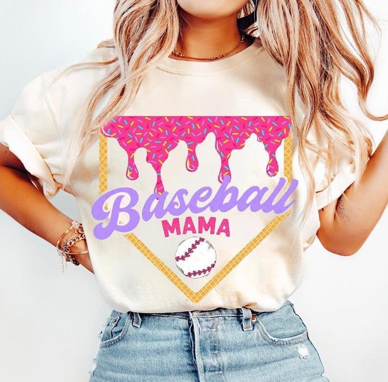 Baseball Mama Drip Tee tshirt, Ice Cream Print Baseball Shirt, Stylish Sporty Look, shirt for women, Womenswear Top...