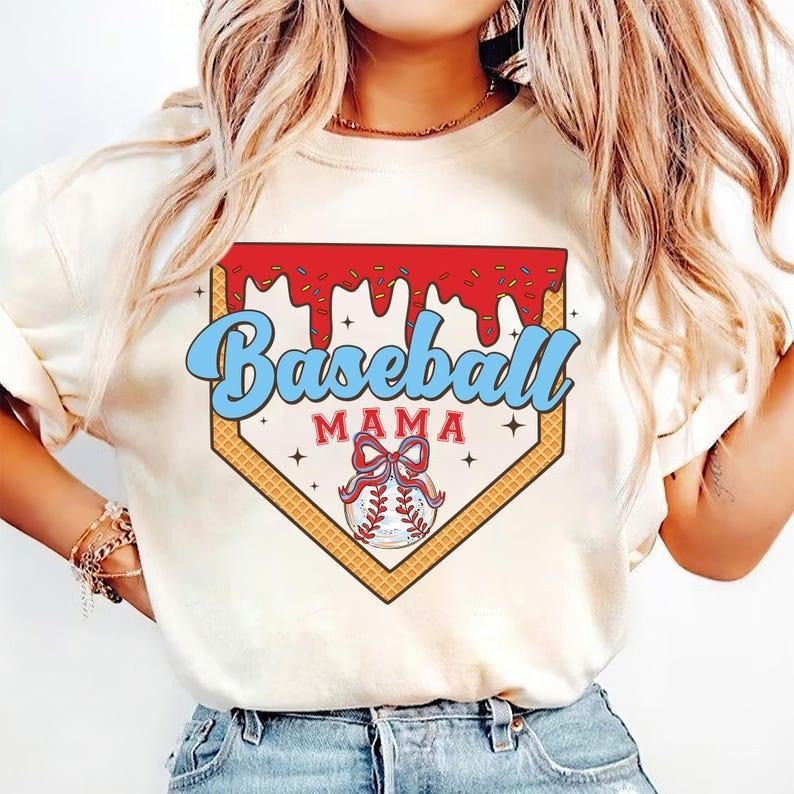 Baseball Mama Ice Cream Drip Shirt, Stylish Sport Mom Teetshirt, Game Day Outfit tshirt, yhwh shirt, summer see Hoodie,...