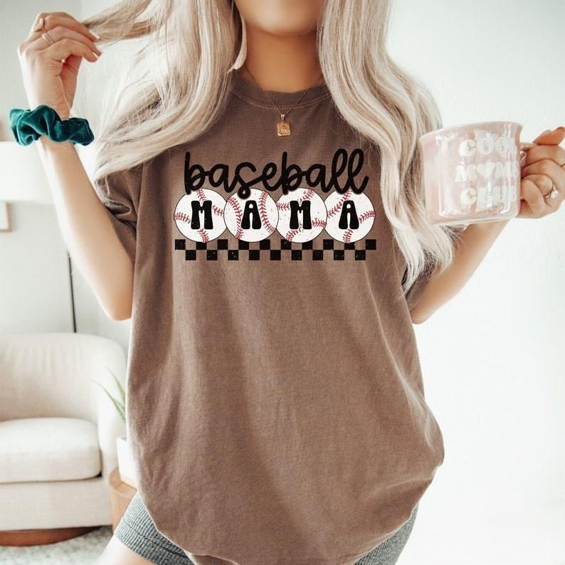 Baseball Mama Tshirt, Checkered Mama Shirt, Mothers Day Gift, Sports Mom Shirt, Cute Mom Shirt, Baseball Mom Top...