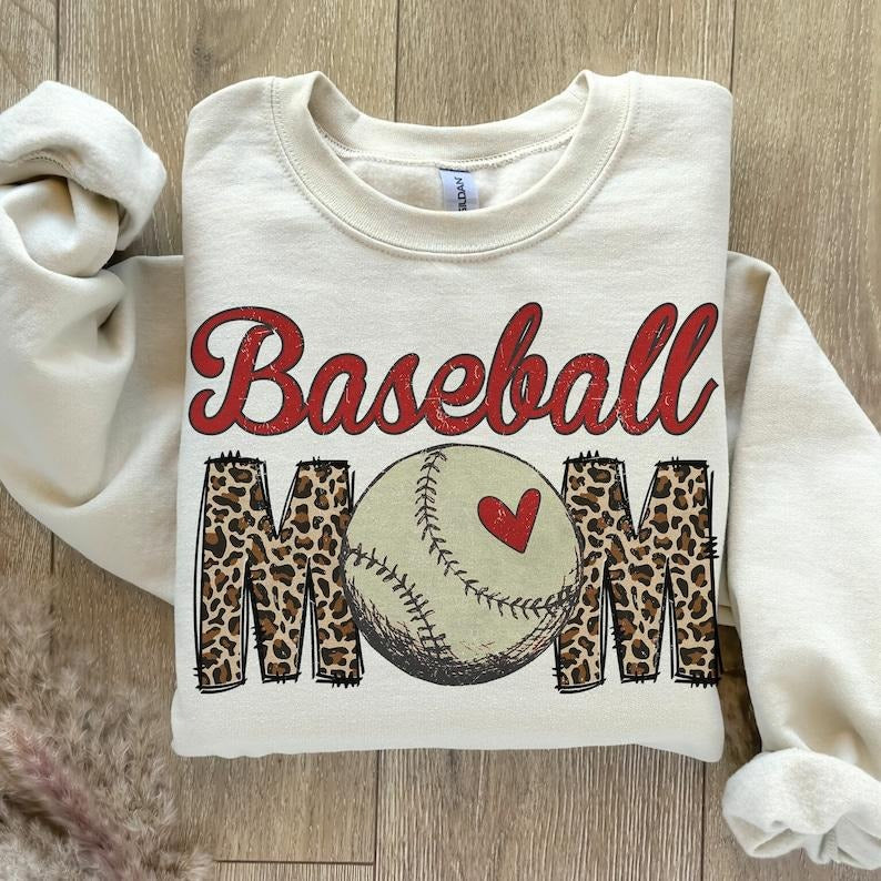 Baseball Mom Mama , Baseball Shirt , Leopard Print Sweatshirt Crewneck Classic Hoodie | UrbanDripWear.com