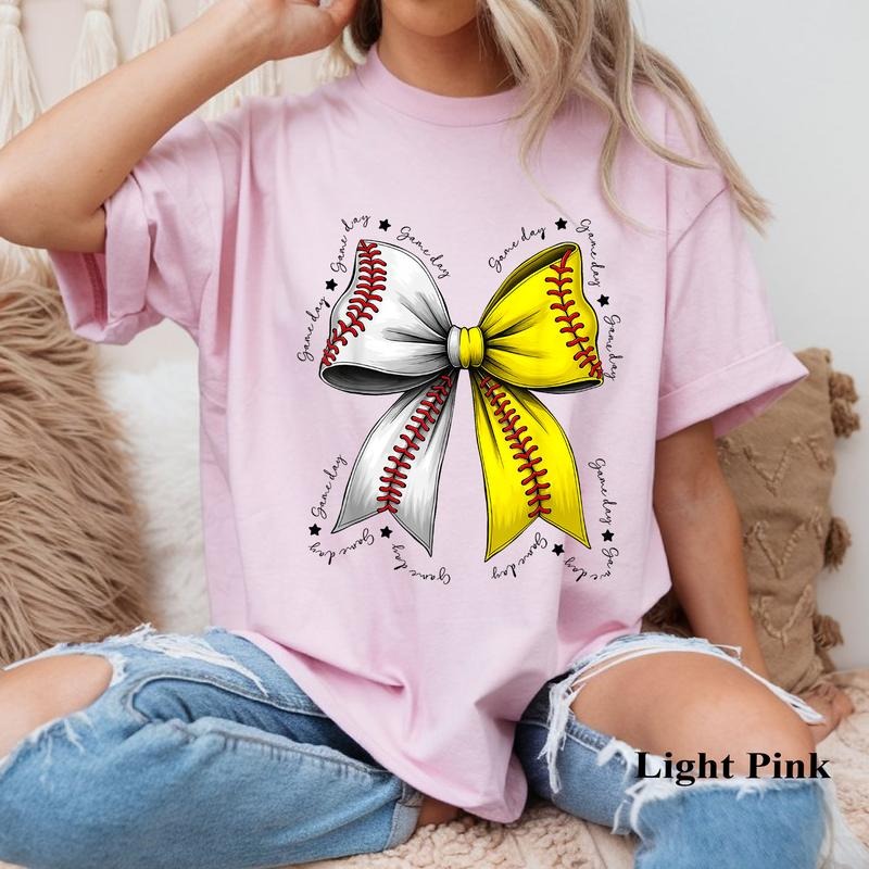 Baseball Softball Bow, Coquette Baseball mom mama T-Shirt, Retro Baseball Shirt, Baseball Boy Shirt, Baseball Lover Gift,...