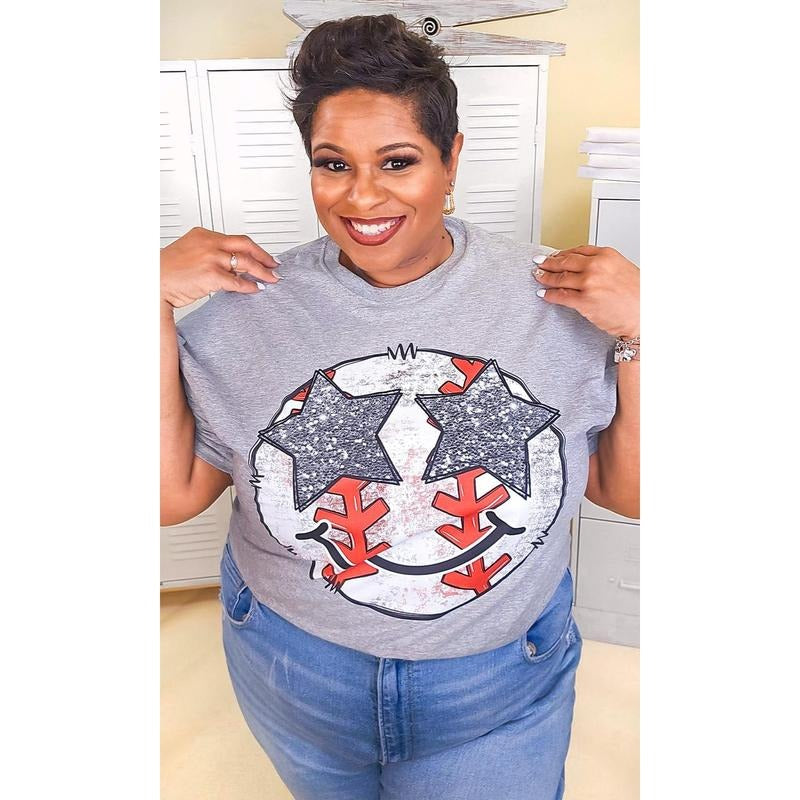 Baseball Star Smiley Graphic T-Shirt Hoodie, Sweatshirt | UrbanDripWear.com