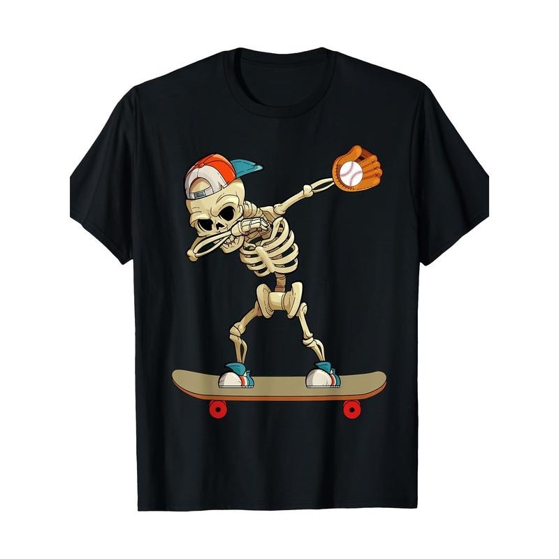 Baseball skateboard Skeleton Funny T-shirt 100% cotton T-shirt Made in USA Hoodie, Sweatshirt | UrbanDripWear.com
