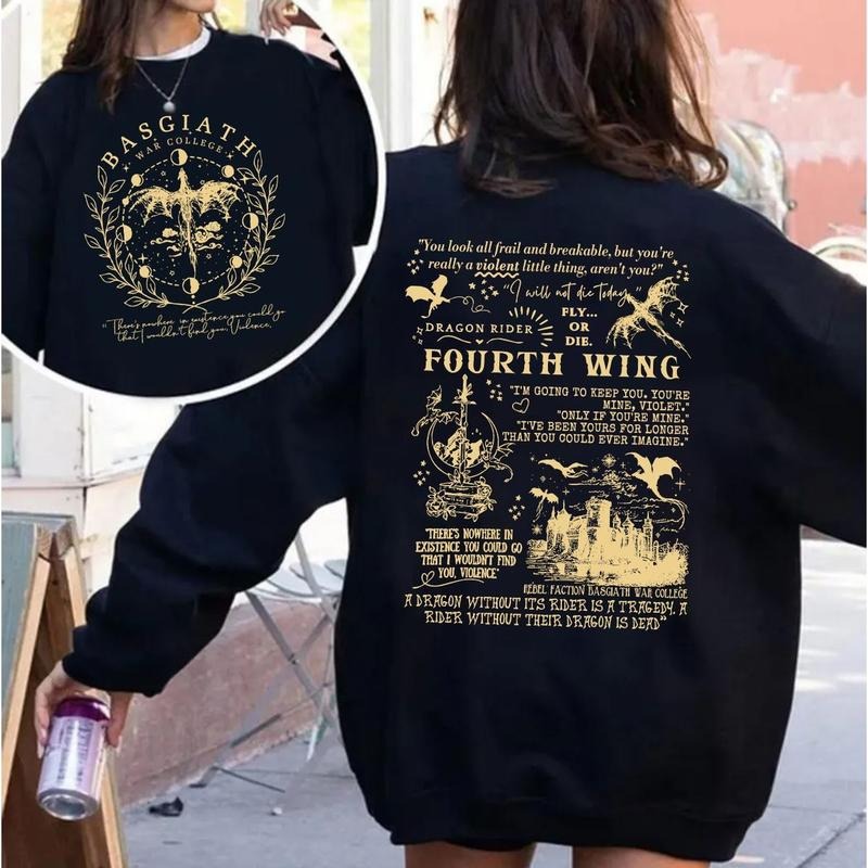 Basgiath War College 2 Sided Sweatshirt, Fourth Wing Shirts, The Empyrean Series, Violet Sorrengail Fantasy Book, Fourth...