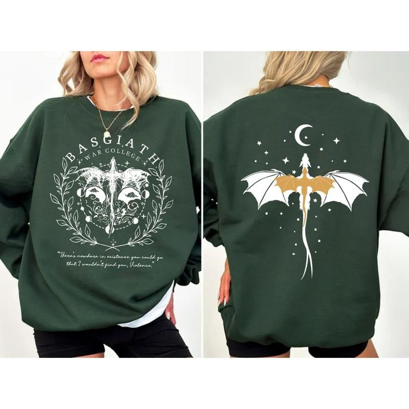 Basgiath War College 2 Sided Sweatshirt, Fourth Wing Sweatshirt, Dragon Sweatshirt, Fantasy Reader Shirt, Bookish T...