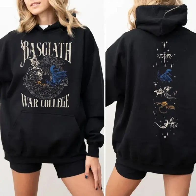Basgiath War College 2 Sided Sweatshirt, Vintage Fourth Wing Crewneck, Dragon Rider Shirt Fourth Wing, Book Nerd Hoodie,...