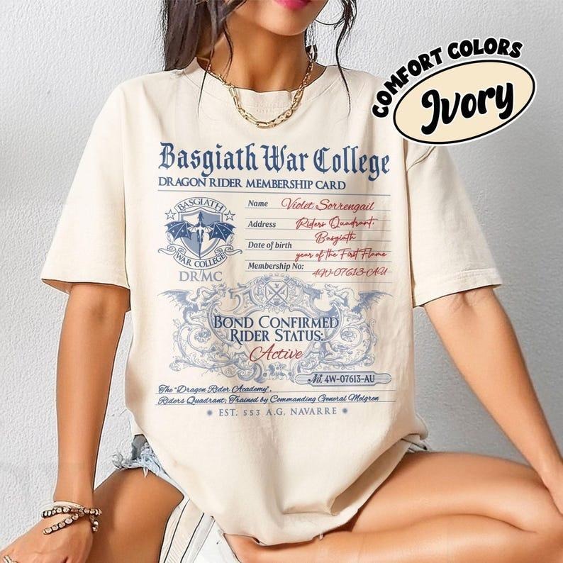 Basgiath War College Comfort Colors TShirt, Dragon Rider Membership Card Tee, Fourth Wing Series Bookish Merch, Gift For...