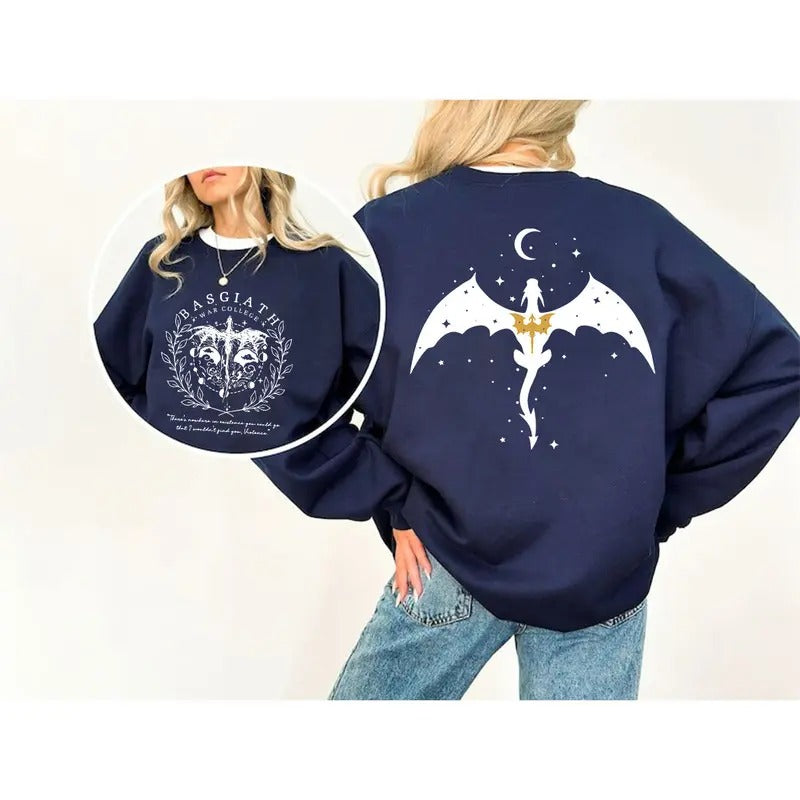 Basgiath War College Double-side Sweatshirt, Fourth Wing Shirt, Dragon Rider, Rebecca Yoros, Fourth Wing, Violet...