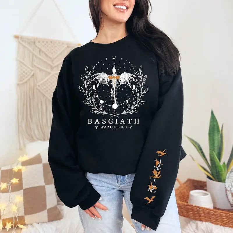 Basgiath War College Sweatshirt, Fantasy Reader Shirt, Fourth Wing Shirt, Dragon Rider, Violet Sorrengail, Sleeve Print,...