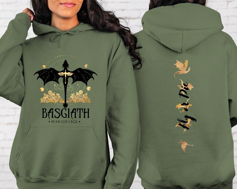 Basgiath War College Sweatshirt, Fourth Wing Hoodie ,Dragon Rider, Violet Sorrengail, Fly or Die T-shirt | UrbanDripWear.com