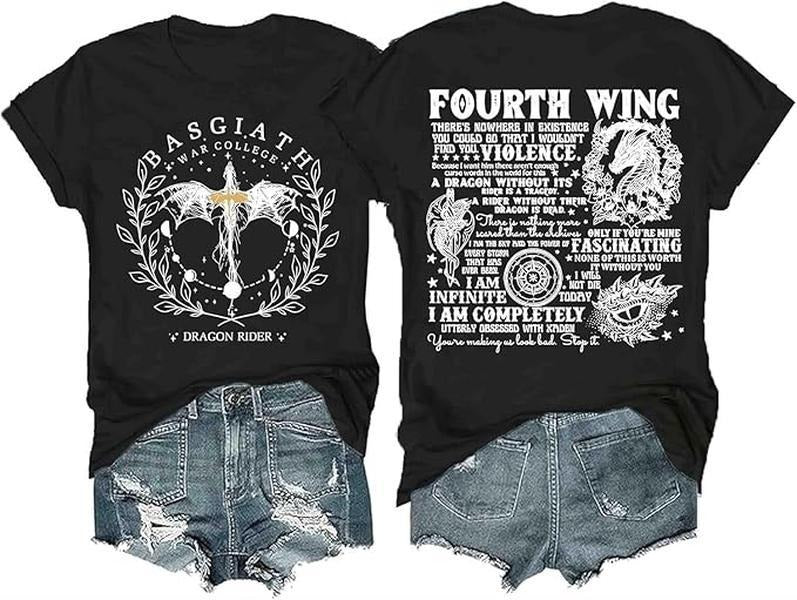 Basgiath War College T Shirt Fourth Wing Shirt  Pure Cotton Fabric Casual Streetstyle Crew Neck Short Sleeve T-Shirt...