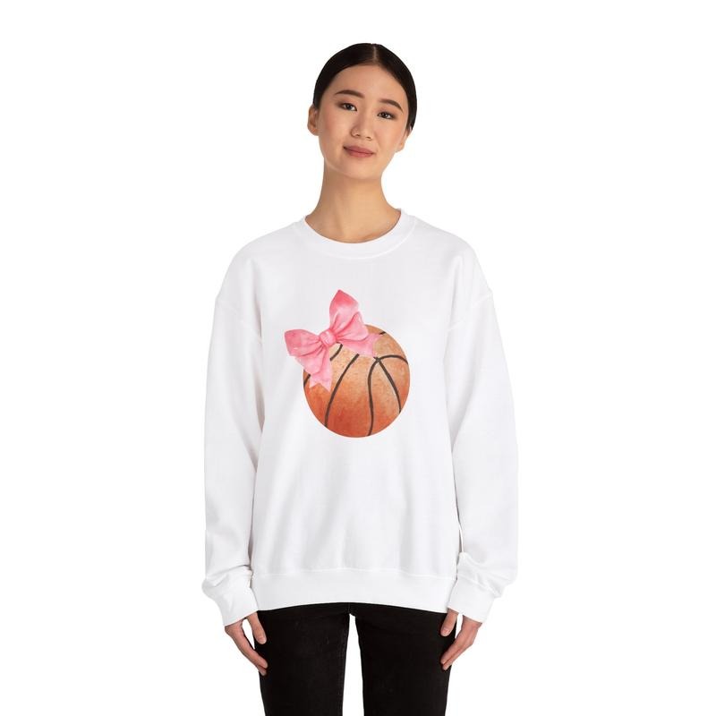 Basketball And Bow Sweatshirt, Stylish Coquette Aesthetic For Basketball Mom Or Girlfriend, Basketball Lovers Shirt,...