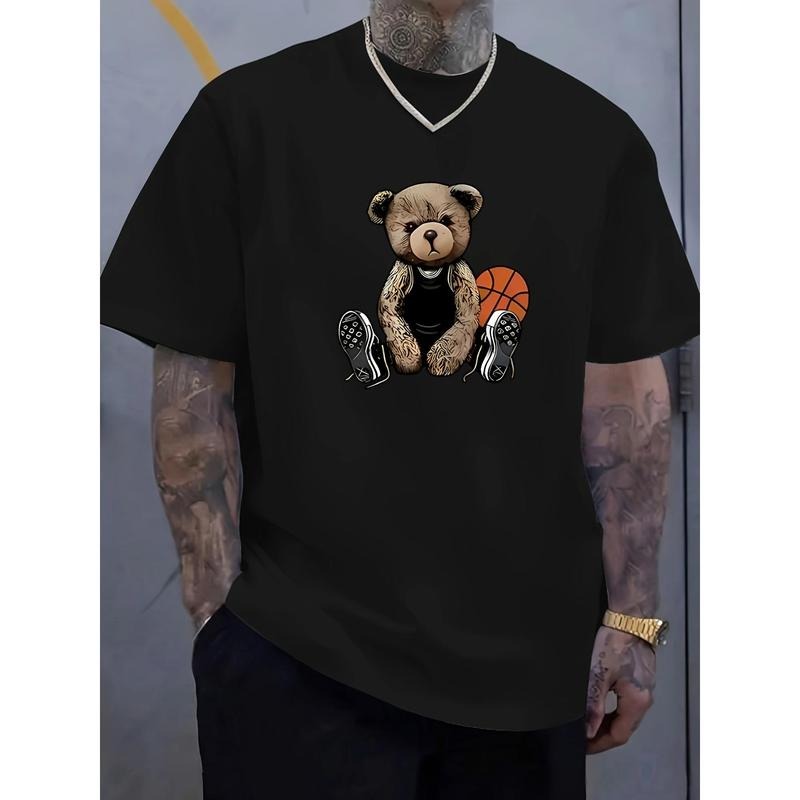 Basketball Bear Graphic Tee - Soft, Breathable, Lightweight Crew Neck Short Sleeve T-Shirt for Men